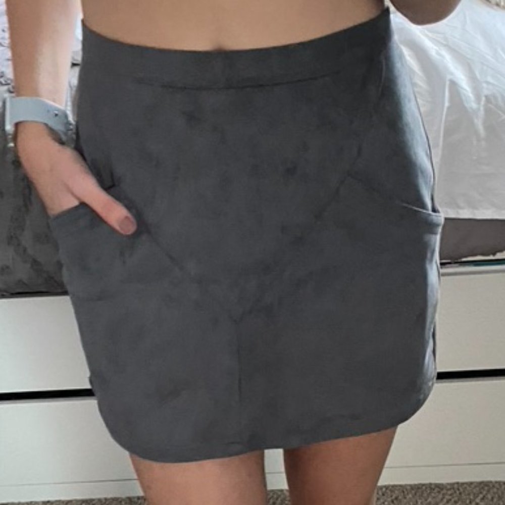 Grey Suede Mini Skirt